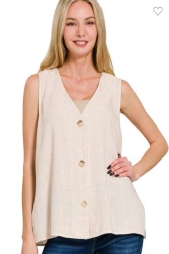 Beige Linen Vest