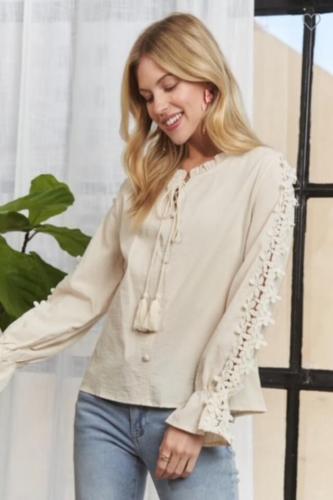 Beige Ruffle Sleeve Top