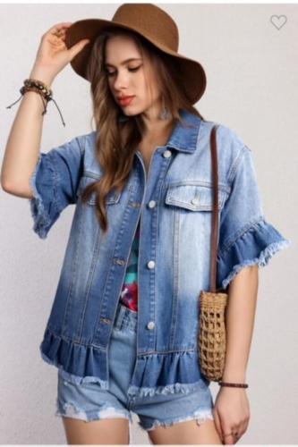 raw wedge denim short sleeve jacket