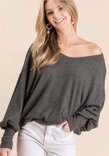 charcoal grey puff sleeve top